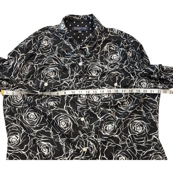 Jones New York Signature Womens Black & White Rose Print Button-Up Shirt XL - Picture 7 of 10